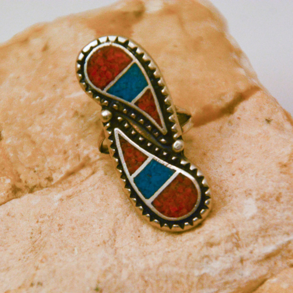 **SOLD** Sterlingr  Ring with Turquoise and Coral